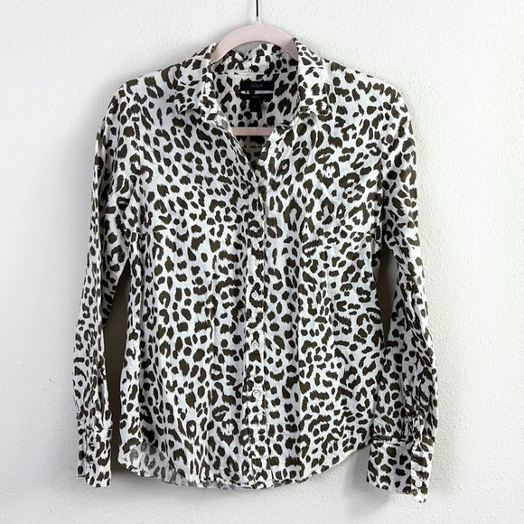 J. Crew The Perfect Shirt In Leopard Cheetah Animal Print Button Down Top size 4 - Picture 2 of 12
